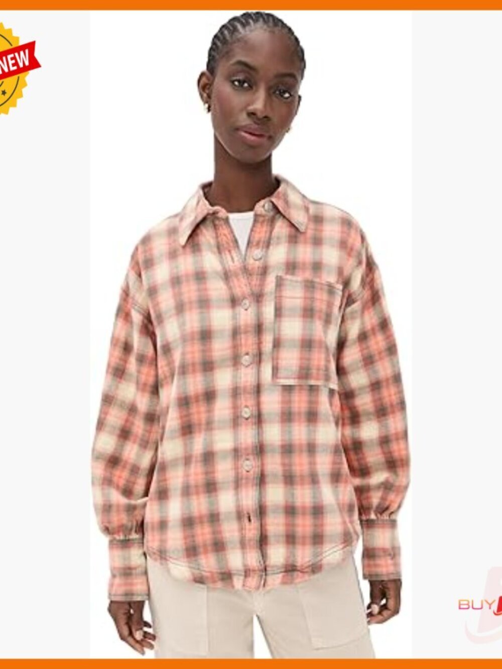 Oversized Flannel Button Down Shirt, Classic Fit, Cotton Blend